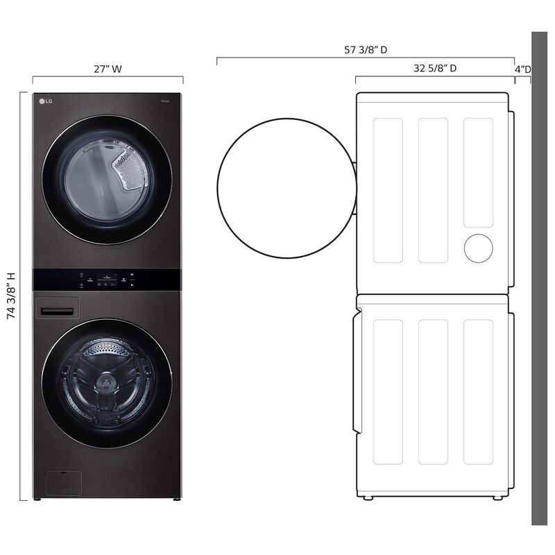 LG 27 in. 5.0 cu. ft. Smart Electric Front Load WashTower with AI Sensor Dry, TurboSteam, Allergiene Cycle, ezDispense, AI DD 2.0 Advanced Washing, Sensor Dry, Sanitize & Steam Cycle - Black Steel, , hires