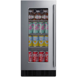 Summit 15 in. Built-In/Freestanding 1.8 cu. ft. Compact Left-Hinged Beverage Center with Adjustable Shelves & Digital Control - Stainless Steel, , hires