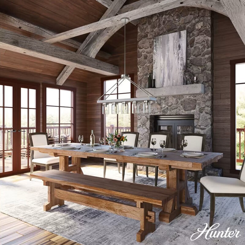 Hunter Devon Park 8 in. 5-Light Linear Chandelier with Clear Glass - Brushed Nickel, , hires