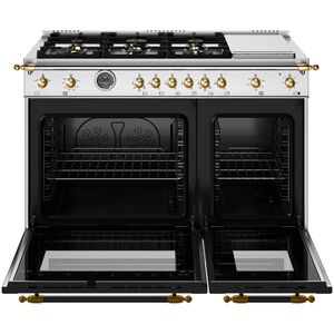 Bertazzoni Heritage Series 48 in. 7.1 cu. ft. Dual Convection Double Oven Gas Range with 6 Sealed Burners & Griddle - Stainless Steel, , hires