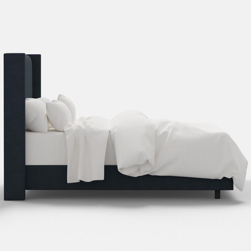 Skyline Furniture Linen Fabric Upholstered Queen Size Wingback Bed -Navy, Navy, hires