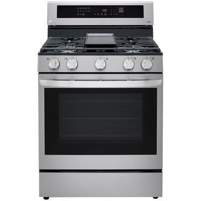 LG InstaView 30 in. 5.8 cu. ft. Smart Air Fry Convection Oven Freestanding Gas Range with 5 Sealed Burners & Griddle - Stainless Steel | LRGL5825F