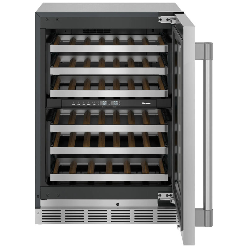 Thermador Professional Series 24 in. Undercounter Wine Cooler with Wood Racks, Dual Temperature Zones & 41 Bottle Capacity - Stainless Steel, , hires