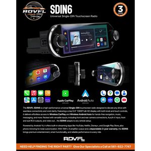 RDVFL Universal Touchscreen Single DIN Radio with 6.8" Screen with Wireless CarPlay and Wireless Android Auto, , hires