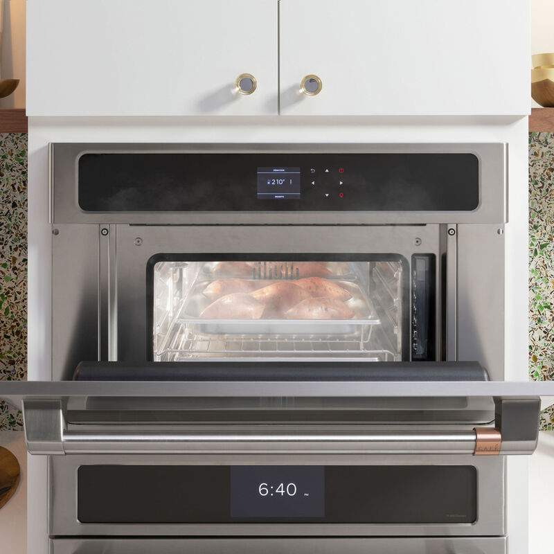 Cafe 30 in. 1.3 cu. ft. Steam Electric Single Wall Oven with True European Convection - Stainless Steel, , hires