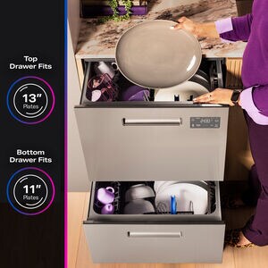 GE Profile 24 in. Smart Double Dishwasher Drawer with Front Control, 48 dBA Sound Level & Pocket Handle - Fingerprint Resistant Stainless, , hires