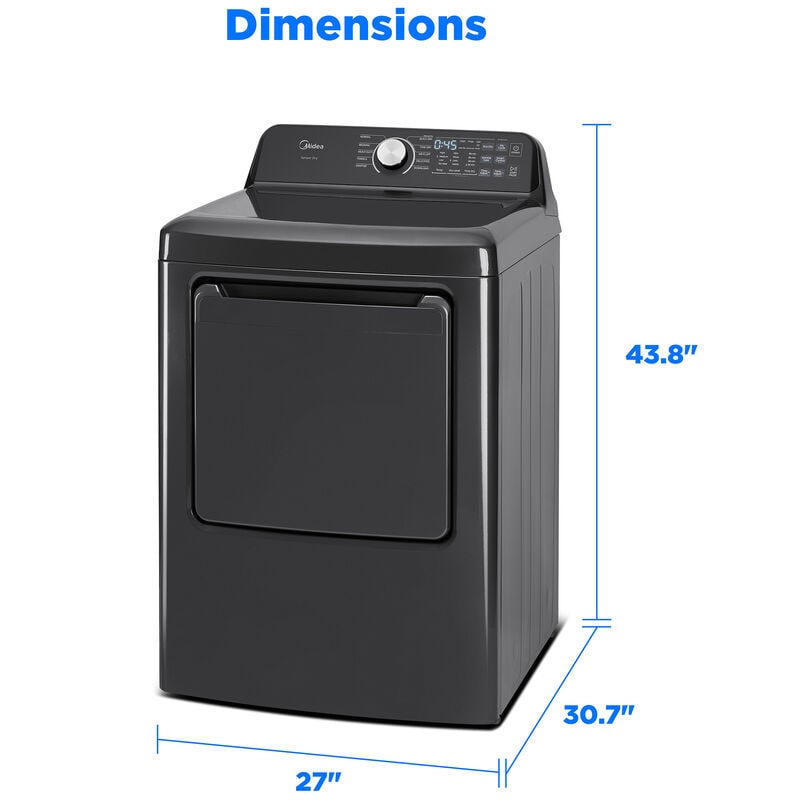 Midea 27 in. 7.0 cu. ft. Smart Electric Dryer with Sensor Dry & Sanitize Cycle - Metallic Gray, Metallic Gray, hires