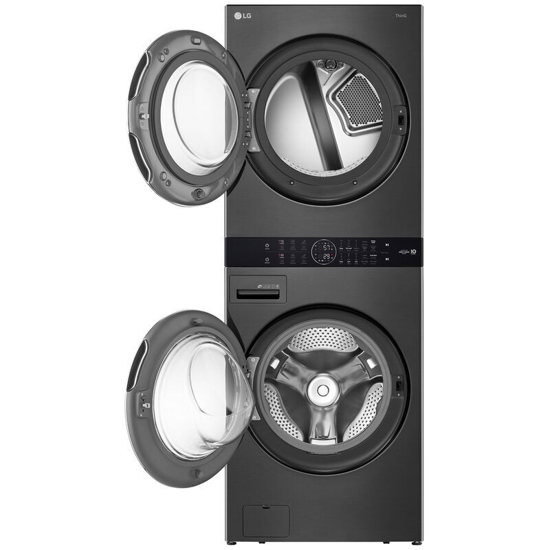LG 27 in. WashTower with 4.5 cu. ft. Washer with 10 Wash Programs & 7.4 cu. ft. Electric Dryer with 9 Dryer Programs, Sensor Dry & Wrinkle Care - Black Steel, Black Steel, hires