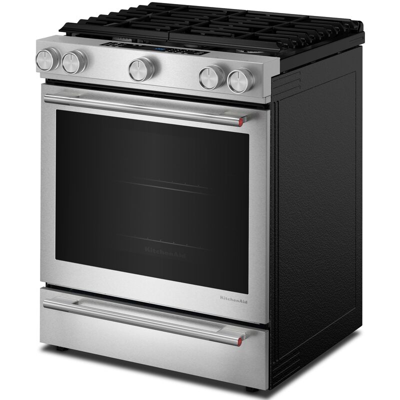KitchenAid 30 in. 6.5 cu. ft. Air-Fry True European Convection Steam Oven Slide-In Gas Range with 5 Sealed Burners - Stainless Steel with PrintShield Finish, , hires