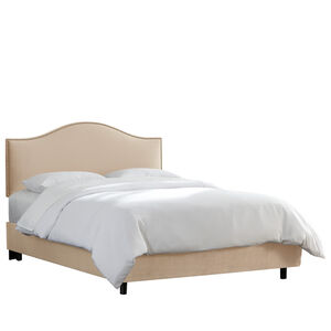 Skyline Furniture Nail Button Micro-Suede Fabric Upholstered California King Size Bed - Oatmeal, Oatmeal, hires