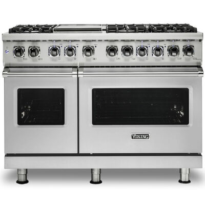 Viking 5 Series 48 in. 7.3 cu. ft. Convection Double Oven Freestanding Dual Fuel Range with 6 Sealed Burners & Griddle - Stainless Steel | VDR5486GSS