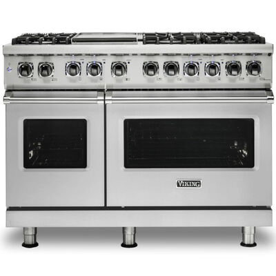 Viking 5 Series 48 in. 7.3 cu. ft. True European Convection Double Oven Dual Fuel Range with 6 Sealed Burners & Griddle - Stainless Steel | VDR5486GSS