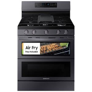 Samsung 30 in. 6 cu. ft. Smart Air Fry True European Convection Double Oven Gas Range with 5 Sealed Burners & Griddle - Black Stainless, Black Stainless, hires