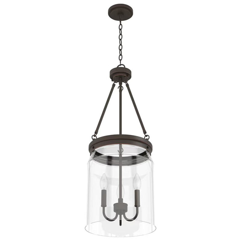 Hunter Devon Park 12 in. 3-Light Pendant with Clear Glass - Onyx Bengal, , hires