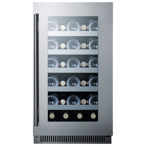 Summit Classic Collection Series 18 in. Undercounter Wine Cooler with Single Zone & 29 Bottle Capacity - Stainless Steel, , hires