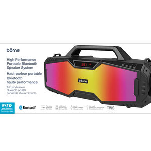Borne High Performance Portable Bluetooth Boombox Speaker System with LED Lights- Black, , hires
