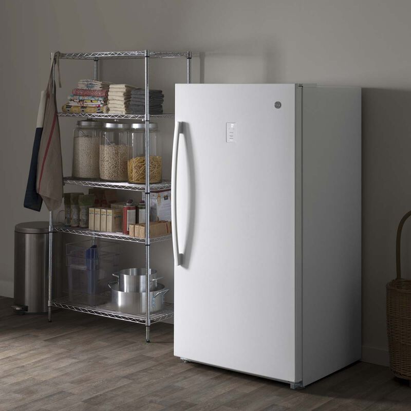 GE 33 in. 17.3 cu. ft. Garage-Ready Upright Freezer with Adjustable Shelves - White, , hires