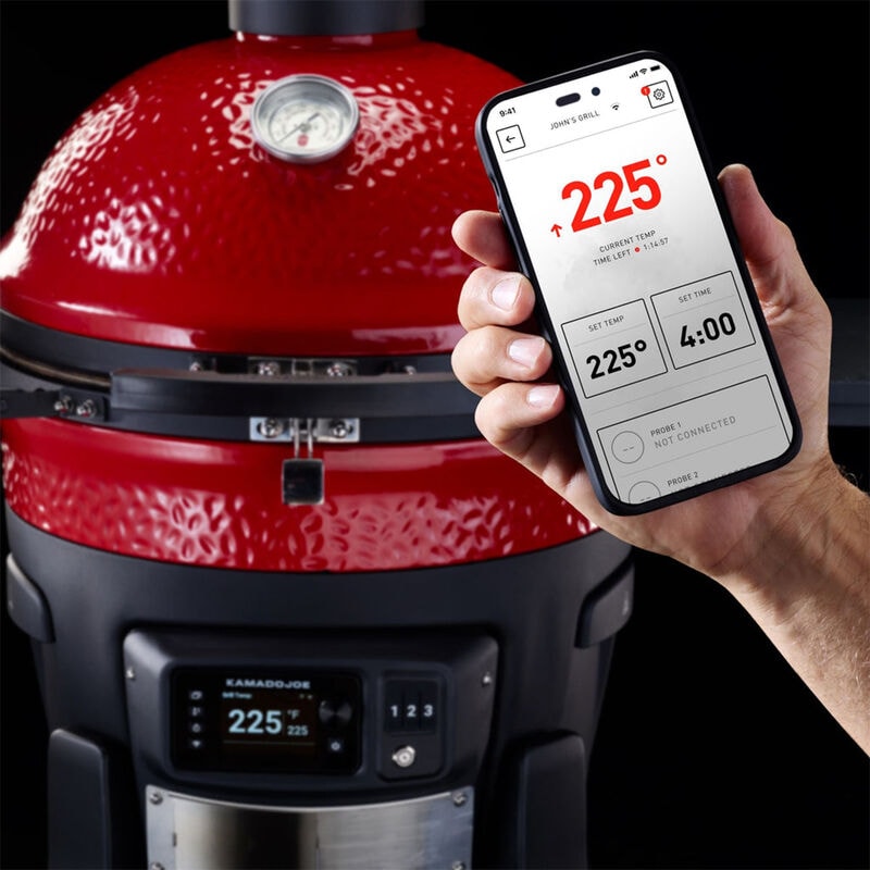 Kamado Joe Konnected Joe 18 in. Single Rack Charcoal Smoker with Built-In Thermometer & Side Table - Red, , hires