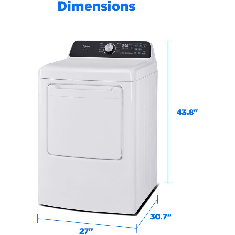 Midea 27 in. 7.0 cu. ft. Smart Gas Dryer with Sensor Dry & Sanitize Cycle - White, White, hires
