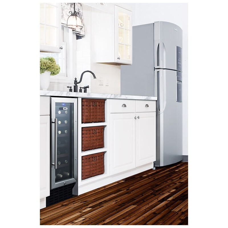 Summit 12 in. Undercounter Wine Cooler with Wood Racks, Single Temperature Zone & 21 Bottle Capacity - Stainless Steel, , hires