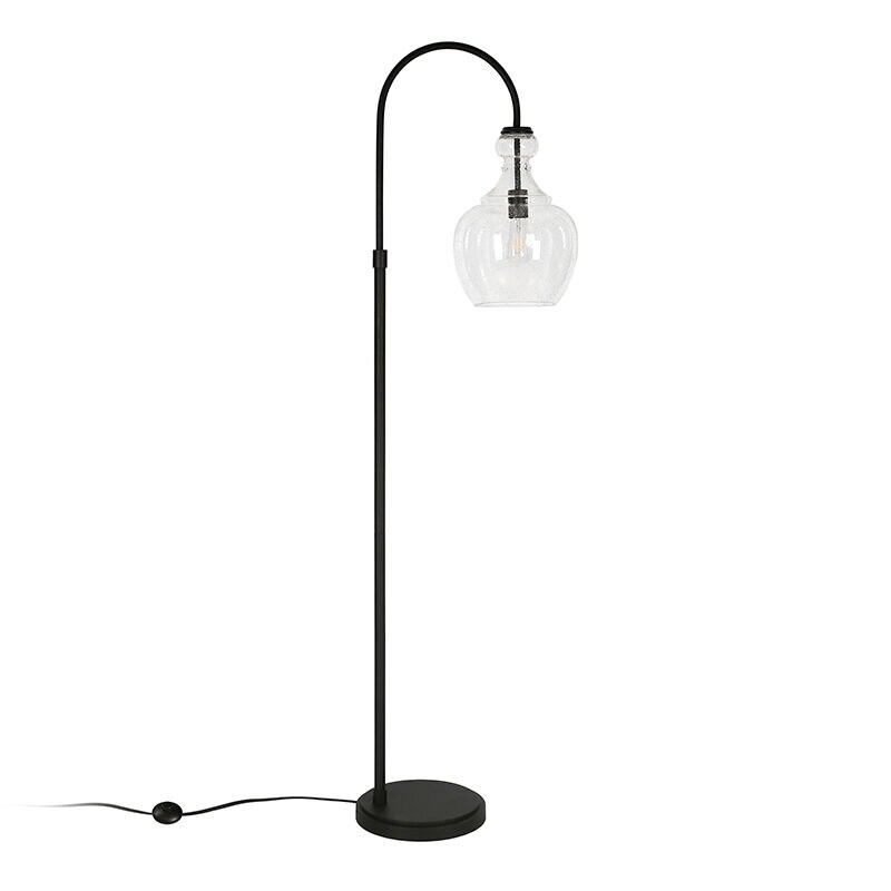 Hudson & Canal Verona Blackened Bronze Arc Floor Lamp with Seeded Glass Shade, , hires