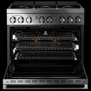 JennAir Noir 36" Freestanding Dual Fuel Range with 6 Sealed Burners & 5.1 Cu. Ft. Single Oven - Stainless Steel, , hires
