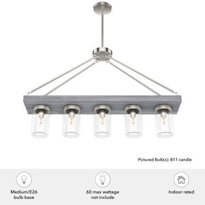 Hunter Devon Park 8 in. 5-Light Linear Chandelier with Clear Glass - Brushed Nickel, , hires