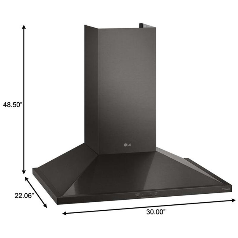 LG 30 in. Ducted Chimney Style Range Hood with 600 CFM, 5 Fan Speeds & 1 LED Light - Black Stainless, Black Stainless, hires