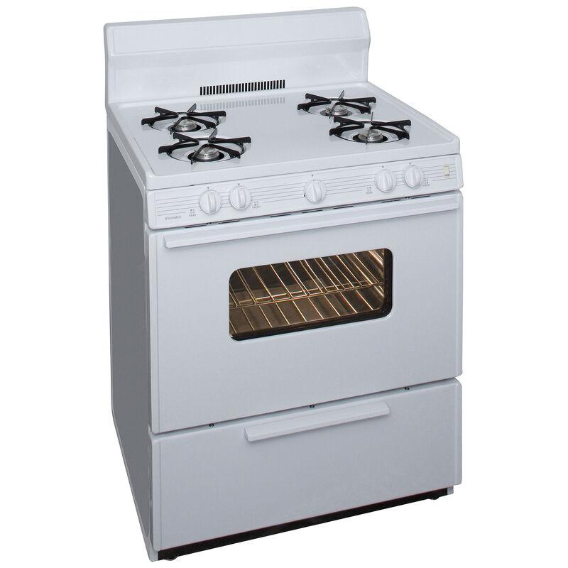Premier 30 in. 3.9 cu. ft. Gas Range with Open Burners - White, , hires