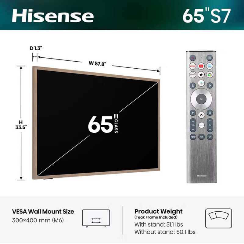 Hisense - 65" Class S7 Series QLED 4K UHD Smart Google TV, , hires