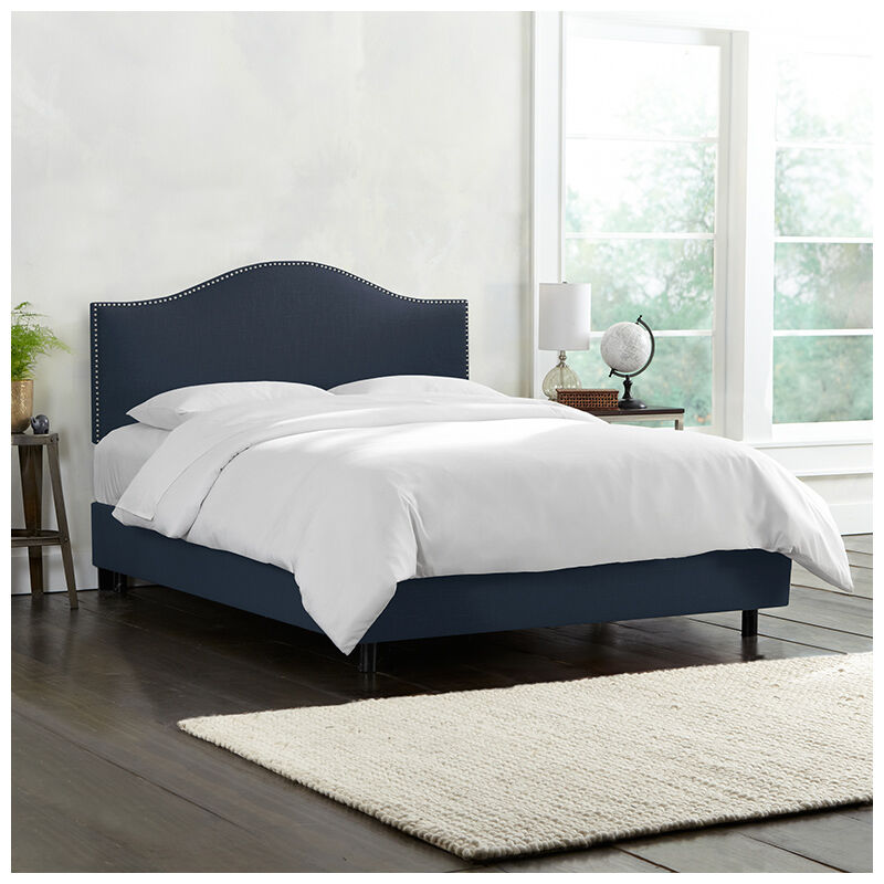 Skyline Furniture Nail Button Twin Size Bed in Linen - Navy, Navy, hires