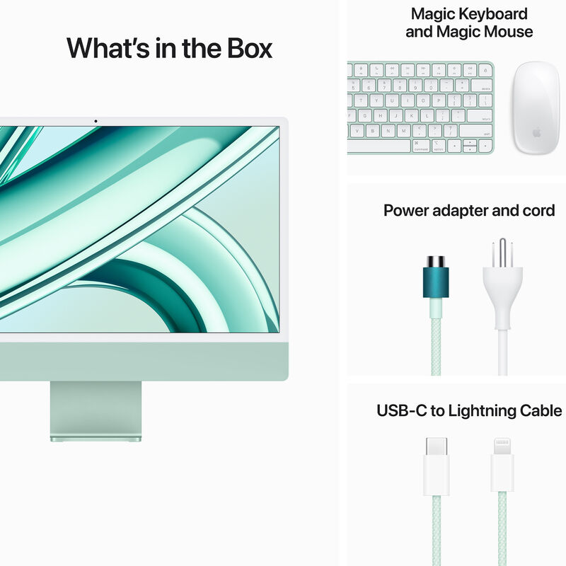 Apple iMac 24" (Late 2023) with Apple M3, 4.5K Retina Display, 8GB RAM, 256GB SSD, 8-core CPU, 8-core GPU, Green, , hires