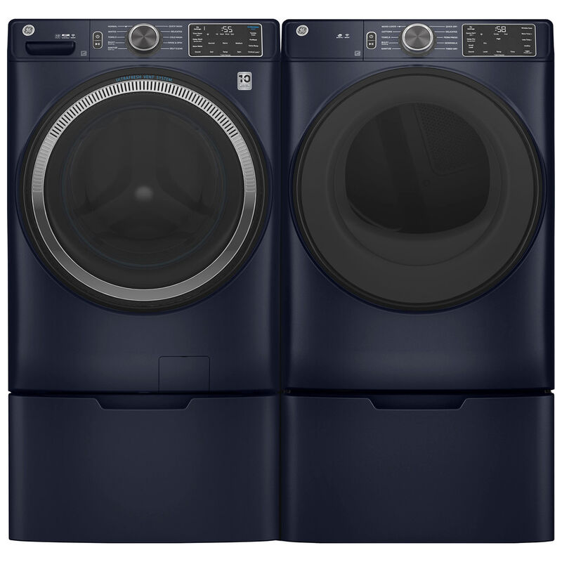GE 28 in. 4.8 cu. ft. Smart Stackable Front Load Washer with UltraFresh Vent System with OdorBlock, Microban Antimicrobial Technology & Sanitize with Oxi - Sapphire Blue, Sapphire Blue, hires