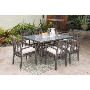 Panama Jack Graphite 7-Piece Armchair Dining Set with Cushions - Gray, , hires