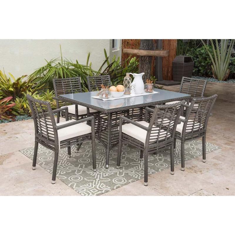 Panama Jack Graphite 7-Piece Armchair Dining Set with Cushions - Gray, , hires