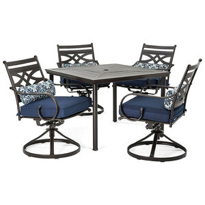 Montclair 5-Piece Patio Dining Set in Navy Blue with 4 Swivel Rockers and a 40 Inch Square Table, , hires