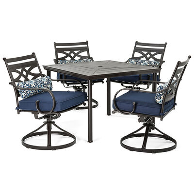 Montclair 5-Piece Patio Dining Set in Navy Blue with 4 Swivel Rockers and a 40 Inch Square Table | MCLRDN5PSQSN