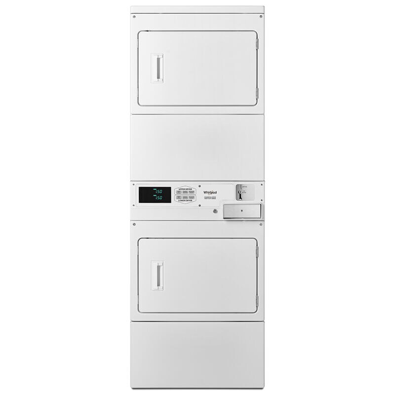 Whirlpool 27 in. 7.4 cu. ft. Stack Commercial Electric Dryer with Sensor Dry, Factory-Installed Coin Drop & Coin Box - White, , hires