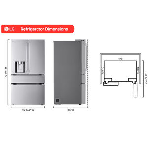 LG 36 in. 28.6 cu. ft. Smart 4-Door French Door Refrigerator with Ice & Water Dispenser - PrintProof Stainless Stee, , hires