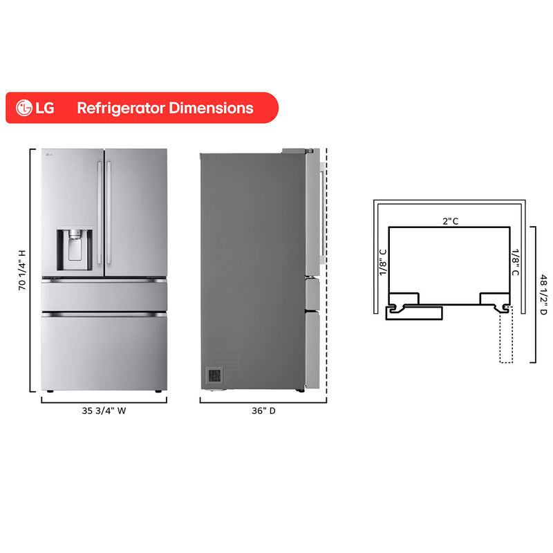 LG 36 in. 28.6 cu. ft. Smart 4-Door French Door Refrigerator with Ice & Water Dispenser - PrintProof Stainless Stee, , hires