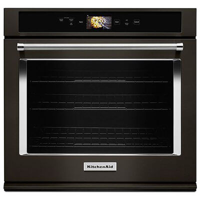 KitchenAid 30" 5.0 Cu. Ft. Electric Smart Wall Oven with True European Convection & Self Clean - Black Stainless Steel with PrintShield Finish | KOSE900HBS