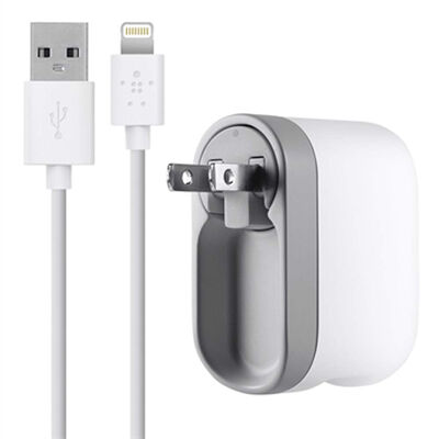 Belkin 2.1 Amp Swivel AC Charger + Lightning ChargeSync Cable for iPhone&#174; 5/iPad&#174; Gen 4 | F8J032TT04WH