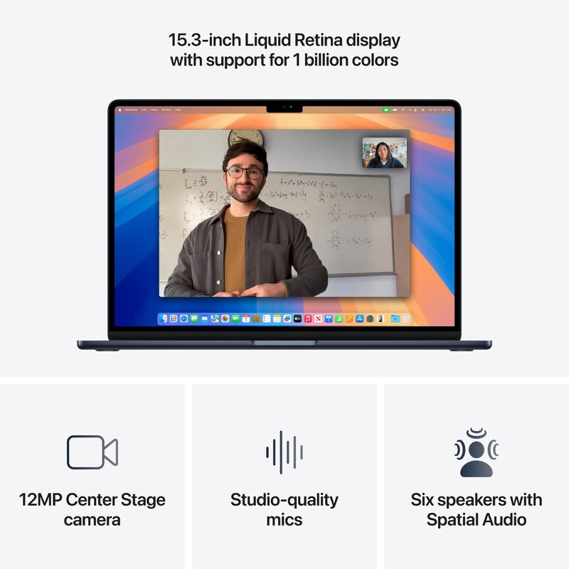 Apple MacBook Air (2025) 15.3 in. Notebook with Apple Intelligence, Apple M4 10-Core CPU, 10-Core GPU, 16 GB RAM, 512 GB SSD, up to 18 Hrs. of Battery Life & Mac OS - Midnight, , hires