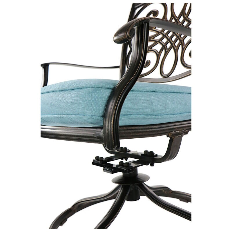 Hanover Traditions 7-Piece Dining Set in Blue with a 60 In. Round Cast-top Table and Six Swivel Rockers, , hires