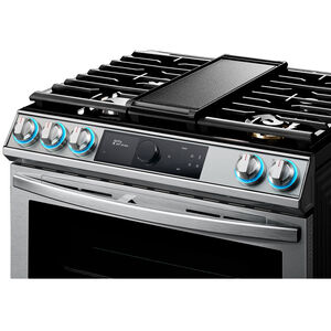 Samsung 30 in. 6.0 cu. ft. Smart Air Fry Convection Double Oven Slide-In Gas Range with 5 Sealed Burners & Griddle - Stainless Steel, Stainless Steel, hires