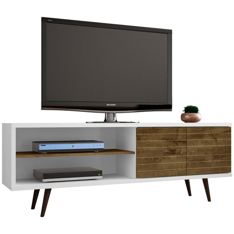 Manhattan Comfort Liberty 63" TV Stand - Rustic Brown & White, , hires