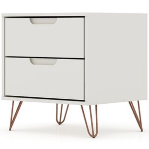 Manhattan Comfort Rockefeller Mid-Century Modern 2-Drawer Nightstand Off White/Natural, White, hires