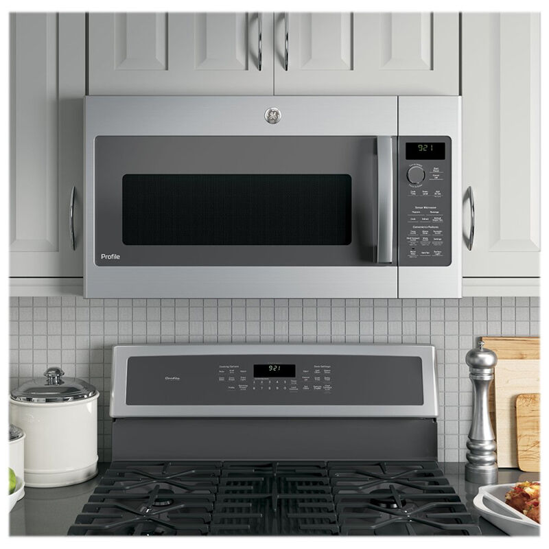 GE Profile 30" 2.1 Cu. Ft. Over-the-Range Microwave with 10 Power Levels, 400 CFM & Sensor Cooking Controls - Stainless Steel, , hires