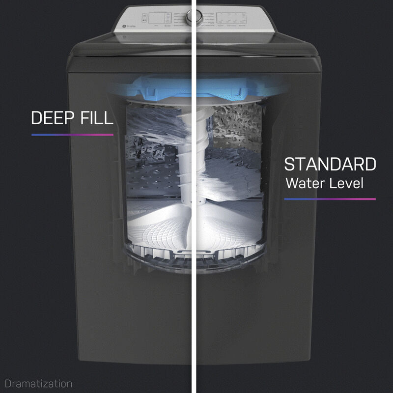 GE Profile 28 in. 5.4 cu. ft. Smart Top Load Washer with Smarter Wash Technology, FlexDispense & Sanitize with Oxi - White, White on White, hires