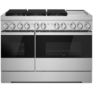 JennAir Noir Series 48 in. 4.1 cu. ft. Smart Convection Double Oven Freestanding Dual Fuel Range with 4 Sealed Burners & Griddle - Stainless Steel, , hires